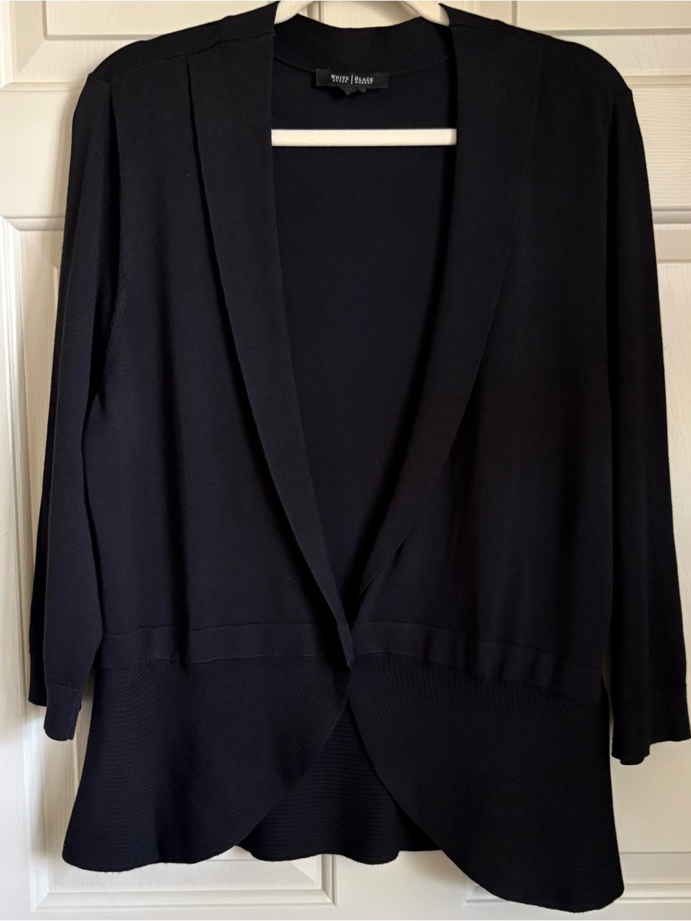 White House Black Fine Knit Open Front Cardigan Jacket Old Money Quiet Luxury